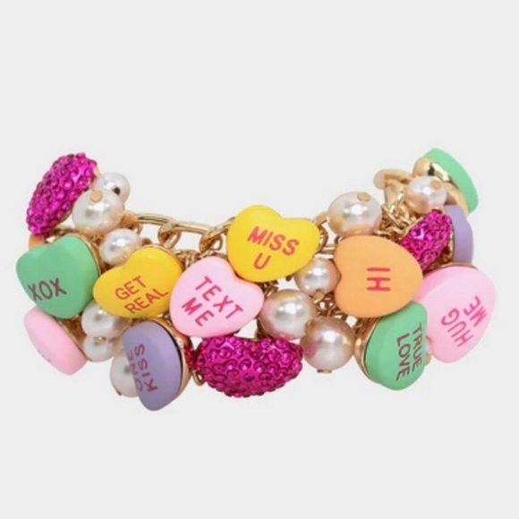 🔹️Betsey Johnson🔹️Think Pink Sweetheart Candy Toggle Bracelet Necklace 2 Piece - Picture 5 of 11